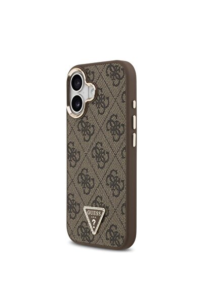 Guess Case Leather 4G Triangle Logo Gold Frame MagSafe iPhone 17 Brown