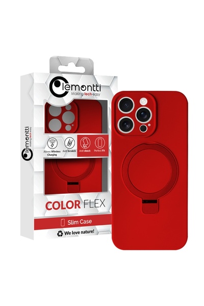 lemontti Liquid Silicone MagSafe iPhone 15 Pro Max Case with Stand Red