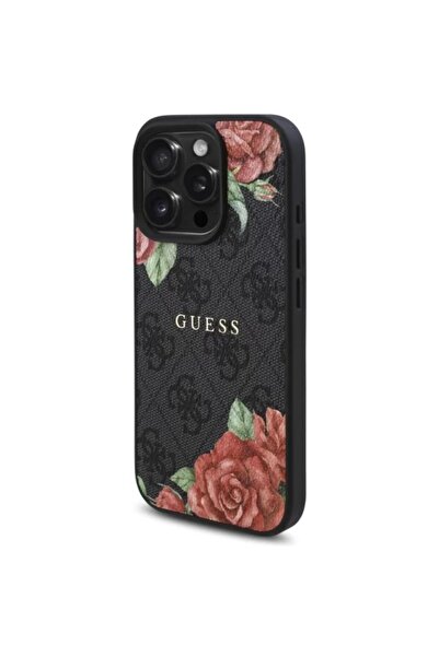 Guess Husa PU Leather 4G Roses MagSafe iPhone 16 Pro Max Negru