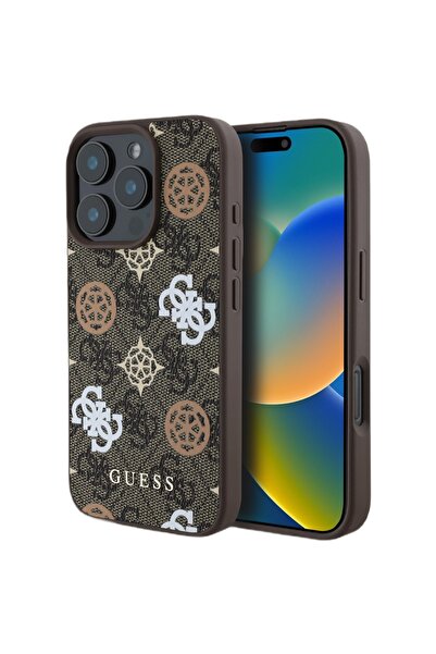 Guess Husa PU 4G Peony MagSafe iPhone 16 Pro Max Maro