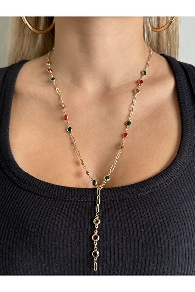 sparkandsoul renkli oval taşlı ayarlanabilir Y kolye