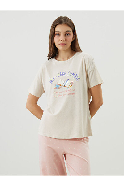 LC Waikiki Vizyon New Season Crew Neck Printed Women's Pajama Top