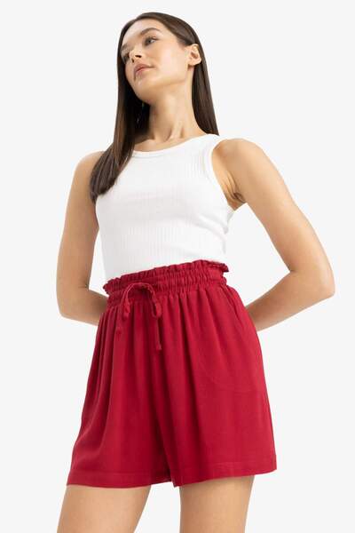 DeFacto Beli Lastikli Kısa Paça Krinkıl Viskon Şort D8211AX25SM