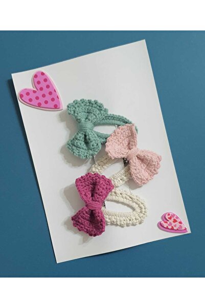 Retro Women Kız Çocuk Bebek Örgü Amigurumi Üçlü Kelebek Fiyonk Klips Toka(Üçl...