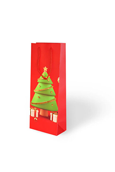 supertrend Χριστουγεννιάτικη τσάντα με τύπωμα πολυτελής χαρτοκομική τσάντα 12x35 - Κόκκινη