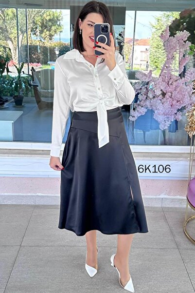 İnce Topuk Slit Satin Skirt 6K106