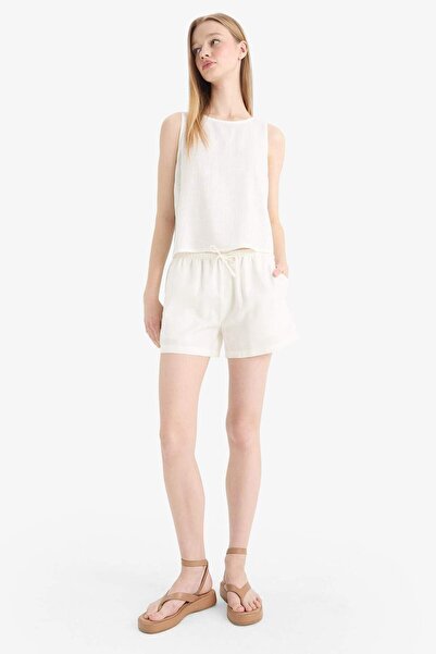 DeFacto Coool Regular Fit Normal Waist Short Leg Linen Blend Shorts D8008Ax25Hs