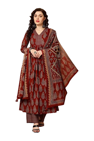 MYSMAR طقم سلوار قميص ودوباتا نسائي من الفيسكوز مطبوع - ALV2010