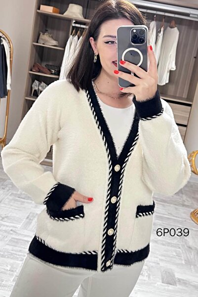 İnce Topuk سترة تريكو ذات أزرار من سلسلة Prive Pearl 6P039