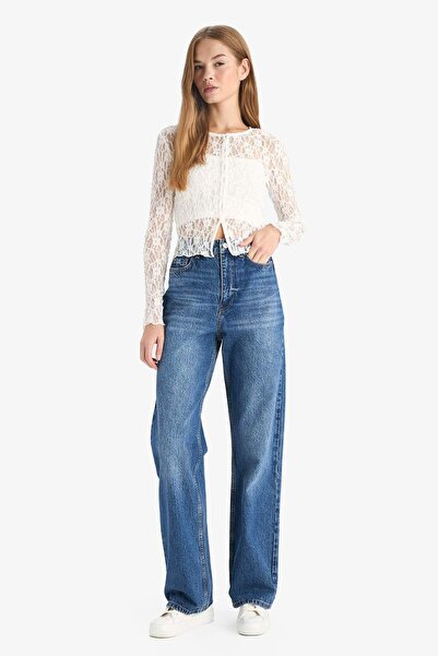 DeFacto Wide Leg High Waist Long Jean Washed Pants G3541Ax25Wn
