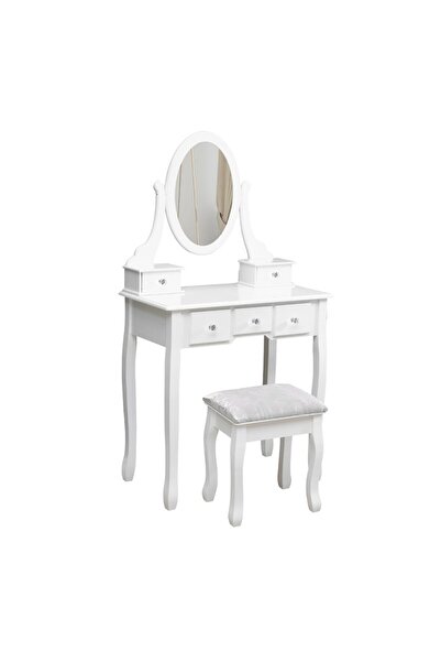 PROCART Dressing table set 140x80x40 cm, mirror and chair included, 5 drawers