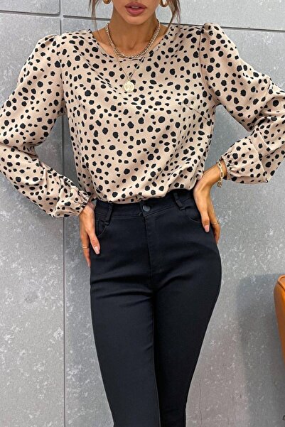 Mossta Crew Neck Patterned Blouse - Patterned