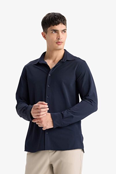 DeFacto Slim Fit Dar Kesim Polo Yaka Pike Uzun Kollu Gömlek F0337AX25AU