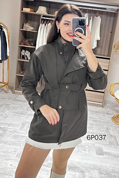 İnce Topuk Prive Series Snap Belted Short Trench Coat 6P037