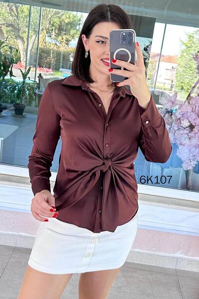 İnce Topuk Front Tie Silk Satin Shirt 6K107