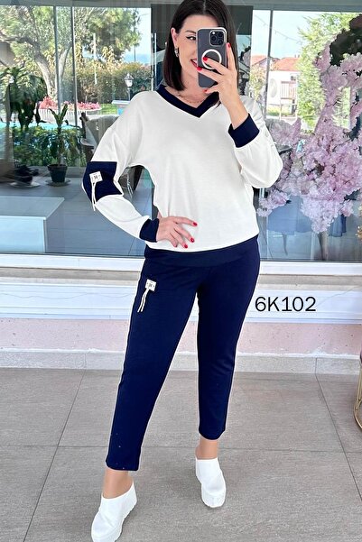 İnce Topuk V-Neck Embroidered Modal Suit 6K102