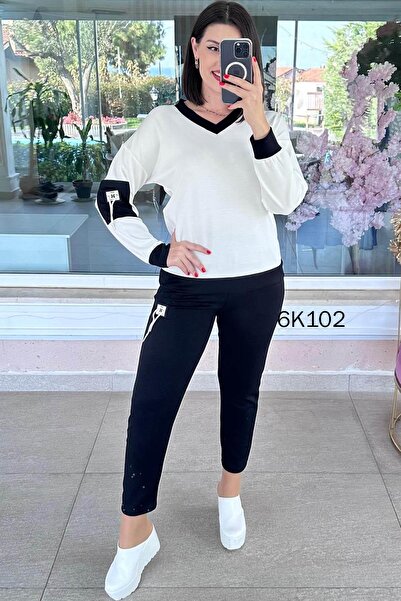 İnce Topuk V-Neck Embroidered Modal Suit 6K102