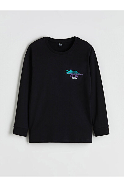 LC Waikiki Negru guler rotund cu imprimeu Top de pijama pentru băiat