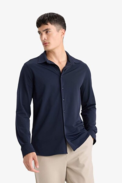 DeFacto Slim Fit Dar Kesim Polo Yaka Pike Uzun Kollu Gömlek F0337AX25AU