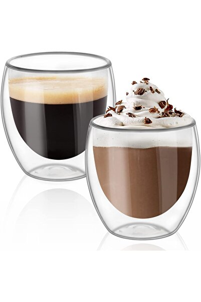 MARKQ أكواب قهوة زجاجية سعة 250 مل، أكواب مزدوجة الجدار للاتيه والكابتشينو والإسبريسو والشاي والحليب (قطعتان)
