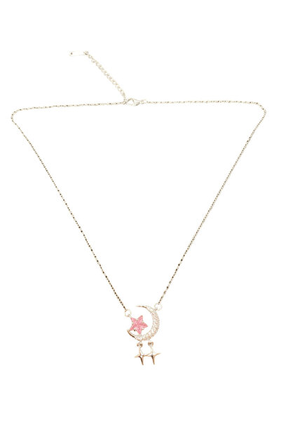 FM قلادة من الفولاذ 316L مع شكل القمر والنجمة باللون الفضي |   هدية أنيقة وذا...