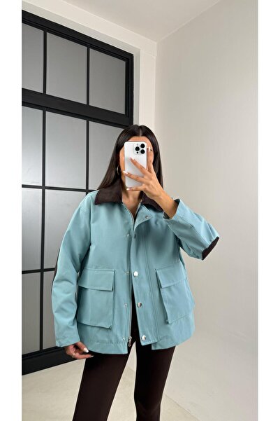 Gaus سترة مبطنة بياقة مخملية فيروزية مع تفاصيل الجيب GAUS-00501