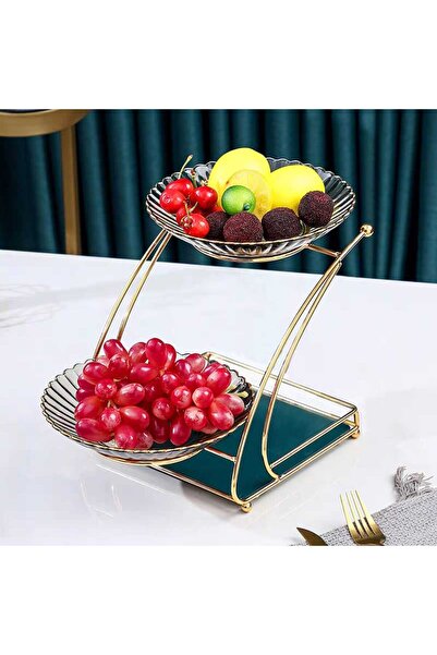 Trendy's Δίσκος φρούτων TRENDY'S, διώροφος, χρυσός