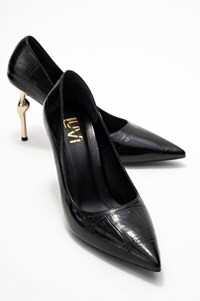 LuviShoes Hudson Black Print Women's Heeled Shoes