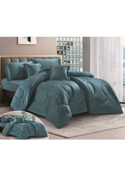 smart home لحاف شتوي مزدوج الوجهين (جانب مخملي وجانب فروي) مفرش سرير محشو، طقم من 4 قطع، 230×170 سم