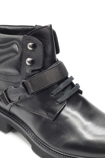 Bruno Shoes Siyah Hakiki Deri Tokalı Eva Taban Erkek Postal Bot