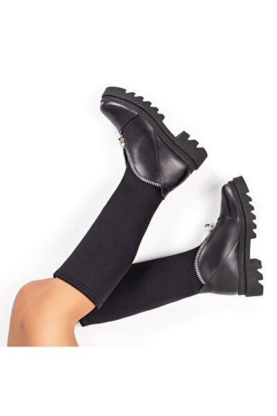 Modlet.ro Women's black leather chunky sole boots MOD07355