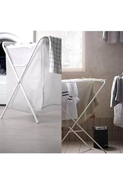 IKEA JALL Laundry Bag with Stand 50L and Drying Rack Set White Space Saving Laundry Organizer