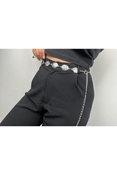 VAZIRADK حزام سلسلة فضي عتيق بتصميم زهرة