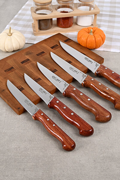 Cavit İnox 5 Parça Gül Ağacı Kabzalı Mutfak Bıçak Seti