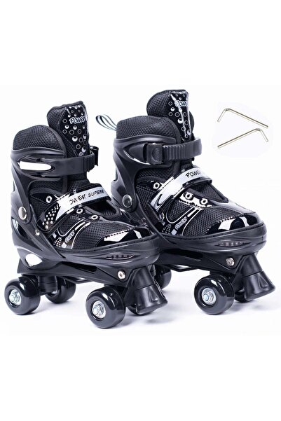 POWER Adjustable Roller Skating Shoes with 4 Wheels, Medium Size 35-38, Black