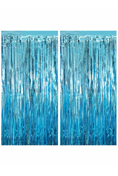 MARKQ Light Blue Foil Fringe Curtain 1x2m Metallic Tinsel Party Backdrop for Birthday Wedding Baby
