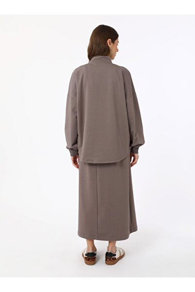 Benin Half Zipper Sweatshirt & Long Skirt Two-Piece Set - Mink -