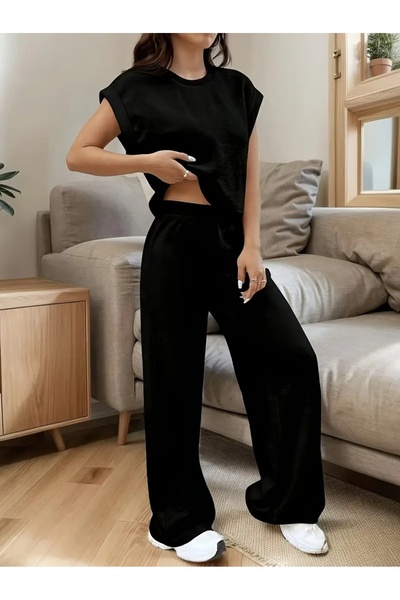 ELASSEL Χειμερινό σαρούνιστο μαύρο γυναικείο φαρδύ παντελόνι μεγάλου μεγέθους...