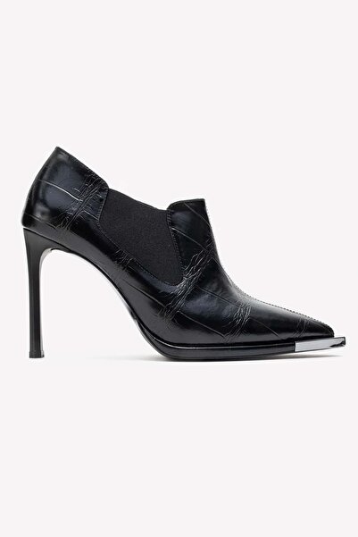 Lizy Shoes Kroko İnce Topuklu Kadın Kısa Bot