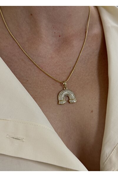 KİLİGİSTANBUL XP ZİRKON TAŞLI NAL KOLYE (14K ALTIN GÖRÜNÜMLÜ,KARARMALARA KARŞI DAYANIKLI) 42 cm