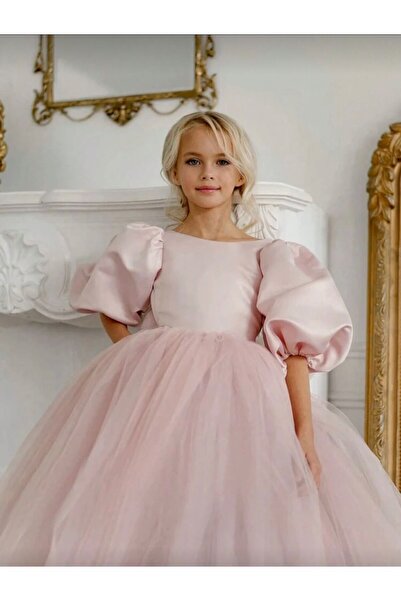 For Kids Baby Kız Çocuk Pudra Renk Sırt Detaylı Prenses Elbise