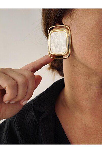 VOBEEYKU Mineli Gold Detailed Plate Model Earrings