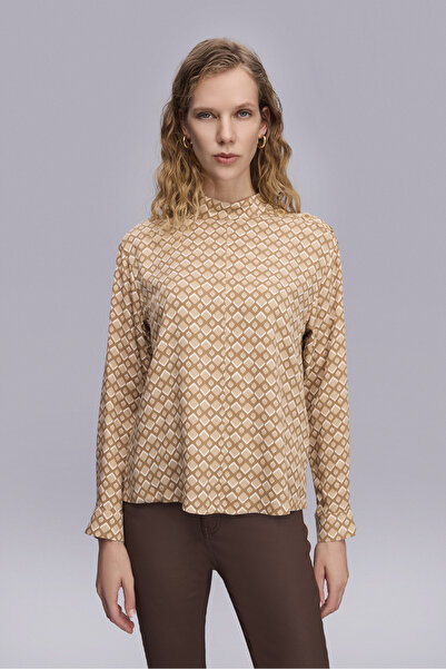 Naramaxx Omuzu Düğmeli Dik Yaka Desenli Bluz