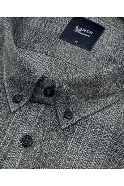 KAMER Men's Regular Fit Winter Long Sleeve Button-Up Collar Single Pocket Plaid Smoked Shirt 3571F