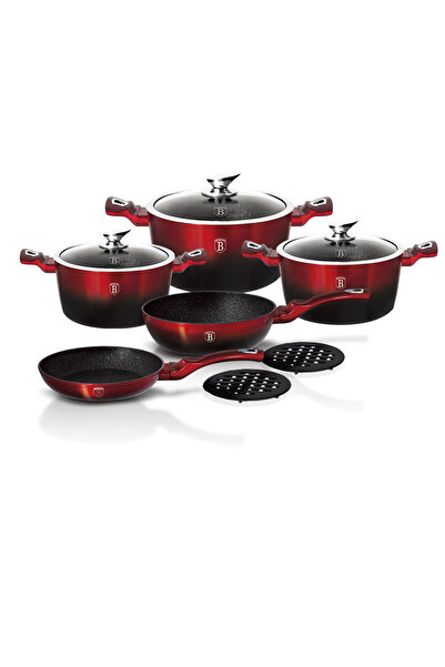 Other BERLINGER HAUS BH-1631 BURGUNDY METALLIC GRANITE COOKWARE SET 10 PIECES