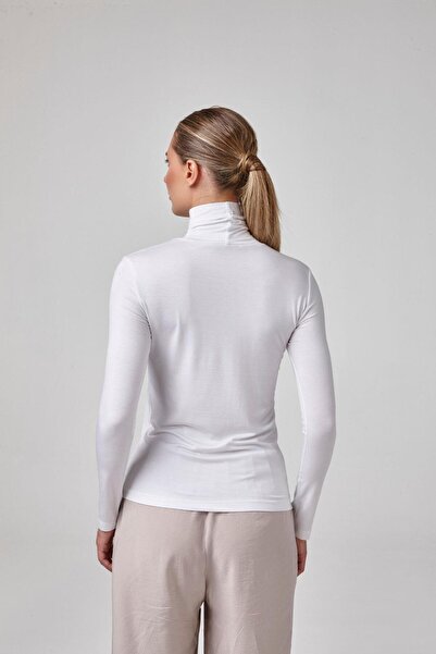 relactive Women's White Turtleneck Long Sleeve Basic Body Micromodal C2T0N6O2-1