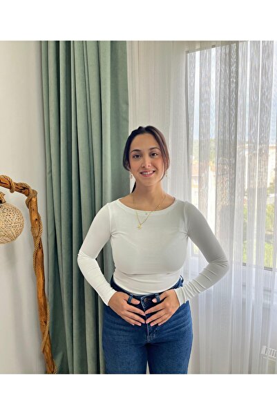 VAZIRADK Basic Boat Neck Long Sleeve Blouse