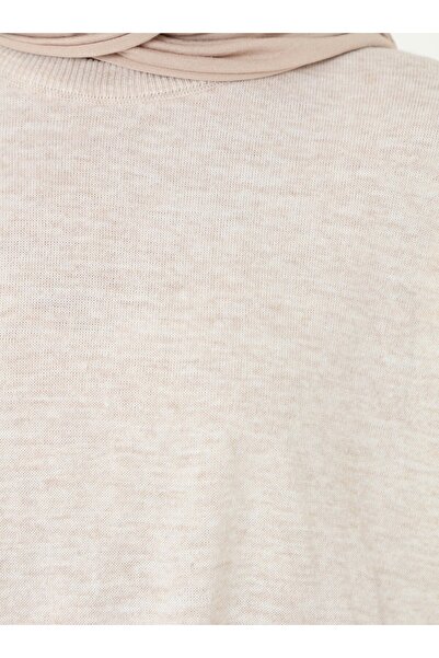 Refka Bisiklet Yaka Yırtmaçlı Triko Tunik - Krem -