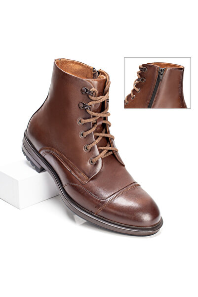 Modlet.ro Men's dark brown leather lace-up and zipper boots MOD07554