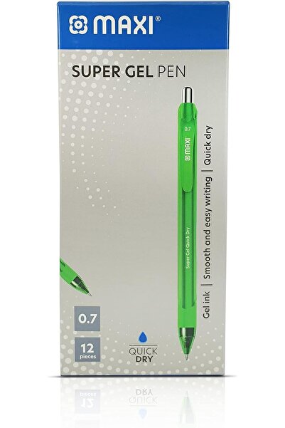 MAXİ قلم جل 0.7 مم، علبة من 12 قلمًا باللون الأخضر